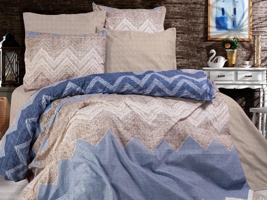Σεντόνια Αθηνά 407 (Σετ 3τμχ) Beige-Blue DimCol Μονό 160x240cm Βαμβάκι-Πολυέστερ