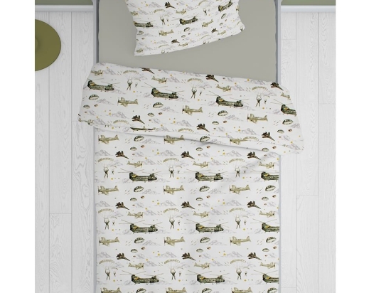 Σεντόνια Παιδικά Airforce 196 (Σετ 2τμχ) White-Khaki DimCol Μονό 160x240cm 100% Βαμβάκι