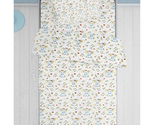 Σεντόνια Παιδικά Elephant 175 (Σετ 2τμχ) White-Blue DimCol Μονό 160x240cm 100% Βαμβάκι