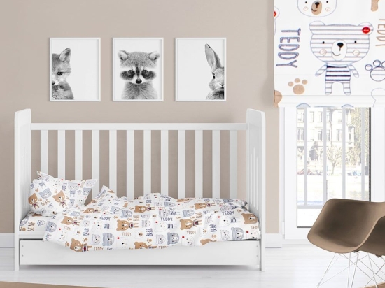 Σεντόνι Βρεφικό Teddy 163 White-Beige DimCol Λίκνου 80x110cm 100% Βαμβακερή Φανέλα