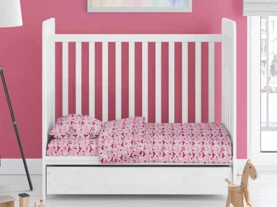 Κατωσέντονο Βρεφικό Με Λάστιχο Fox 525 Pink DimCol Κούνιας 70x155cm 100% Βαμβάκι