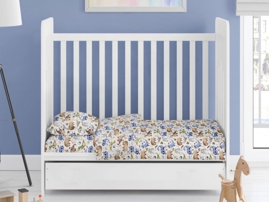 Σεντόνια Βρεφικά Dinosaur 517 (Σετ 3τμχ) Sky Blue DimCol Κούνιας 120x160cm 100% Βαμβάκι