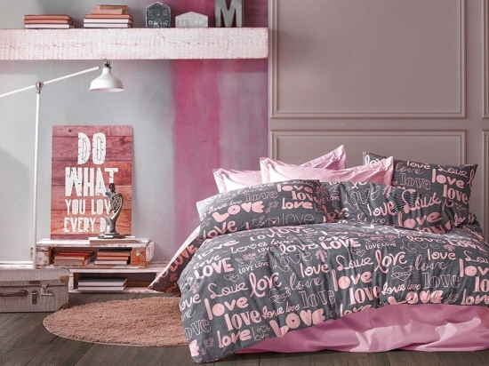 Παπλωματοθήκη Αγάπη 299 Grey-Lila DimCol Υπέρδιπλo 220x240cm Βαμβάκι-Πολυέστερ