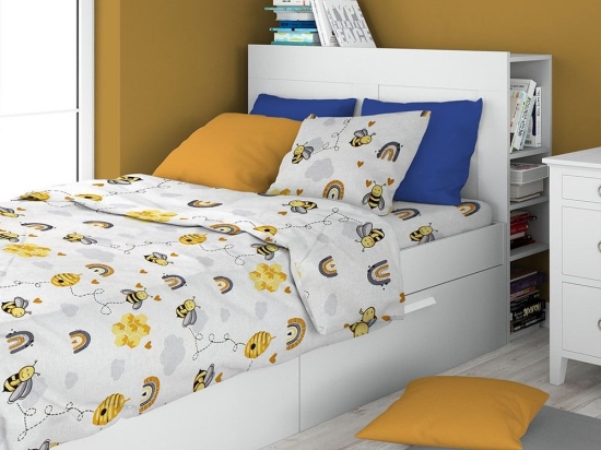 Μαξιλαροθήκη Παιδική Honey Bee 545 White-Yellow DimCol 35X45 100% Βαμβάκι