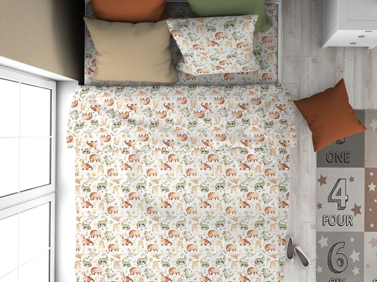 Σεντόνι Παιδικό Dinosaur 515 (Σετ 2τμχ) Beige DimCol Μονό 160x240cm 100% Βαμβάκι