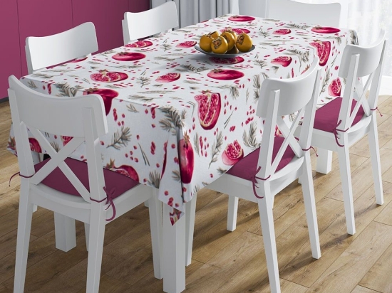 Τραπεζομάντηλο Pomegranate 458 Με Τραβέρσα (Σετ 2τμχ) White-Pink DimCol 140Χ140 140x140cm Βαμβάκι-Πολυέστερ