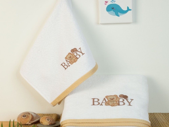Πετσέτες Βρεφικές Με Κέντημα Baby Bear 163 (Σετ 2τμχ) White DimCol Σετ Πετσέτες 70x140cm 100% Βαμβάκι