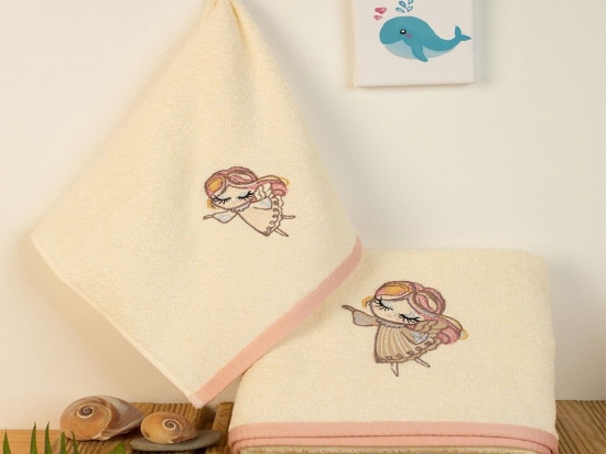 Πετσέτες Βρεφικές Με Κέντημα Little Angel 143 (Σετ 2τμχ) Ecru DimCol Σετ Πετσέτες 70x140cm 100% Βαμβάκι