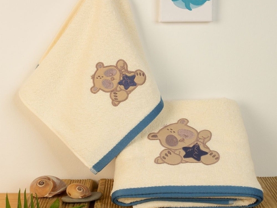 Πετσέτες Βρεφικές Με Κέντημα Star Bear 153 (Σετ 2τμχ) Ecru DimCol Σετ Πετσέτες 70x140cm 100% Βαμβάκι