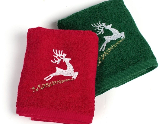 Πετσέτες Χριστουγεννιάτικες Rudolph (Σετ 2τμχ) Red-Green DimCol Σετ Πετσέτες