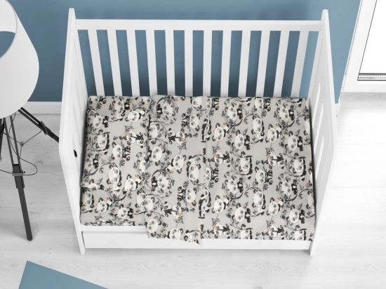 Σεντόνι Βρεφικό Panda Bear 96 Με Λάστιχο Grey DimCol Κούνιας 70x150cm 100% Βαμβακερή Φανέλα