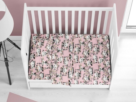 Σεντόνι Βρεφικό Panda Bear 97 Με Λάστιχο Pink DimCol Κούνιας 70x150cm 100% Βαμβακερή Φανέλα