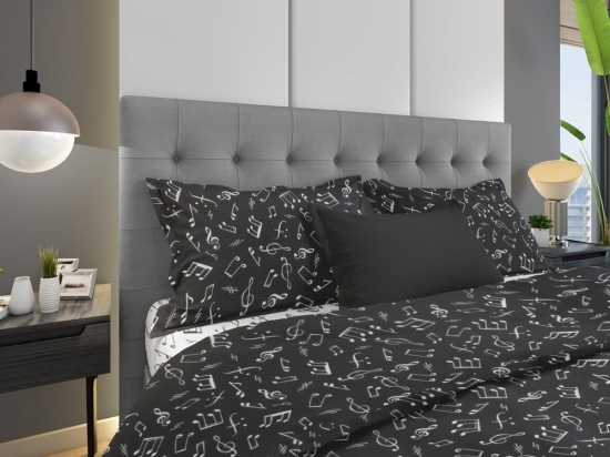 Παπλωματοθήκη Πεντάγραμμο 444 Black-White DimCol Υπέρδιπλο 220x240cm Βαμβάκι-Πολυέστερ
