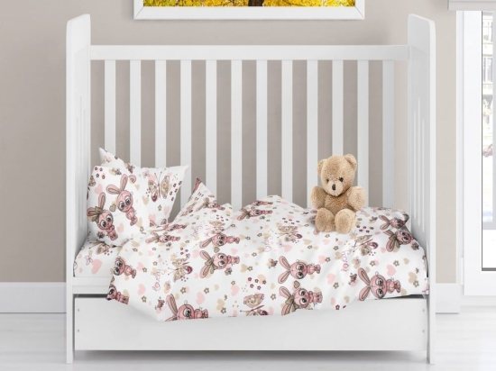 Παπλωματοθήκη Βρεφική Bunnies 30 White-Coral DimCol 120x160cm 100% Βαμβακερή Φανέλα