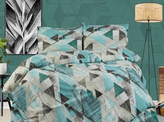 Παπλωματοθήκη Geometrical 332 Petrol DimCol Υπέρδιπλo 220x240cm 100% Βαμβακερή Φανέλα