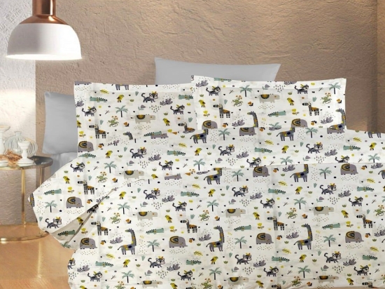 Σεντόνι Βρεφικό Zoo 557 White-Grey DimCol Λίκνου 80x110cm 100% Βαμβακερή Φανέλα