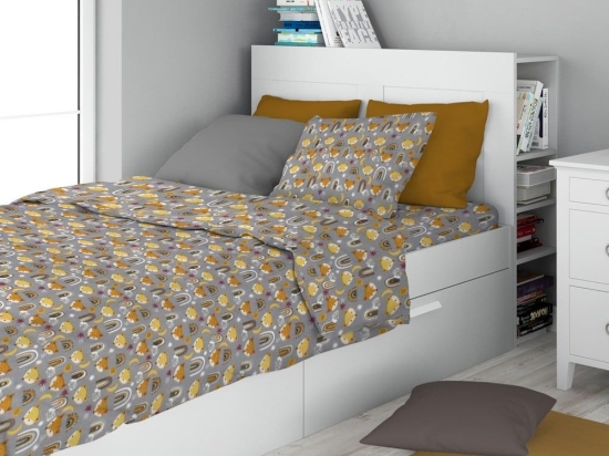 Σεντόνια Παιδικά Fox 53 (Σετ 3τμχ) Grey DimCol Μονό 160x240cm 100% Βαμβακερή Φανέλα