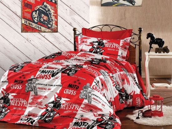 Σεντόνια Παιδικά Motocross 288 (Σετ 3τμχ) Red DimCol Μονό 160x240cm Βαμβάκι-Πολυέστερ