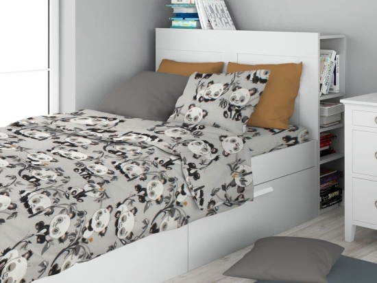 Σεντόνια Παιδικά Panda Bear 96 (Σετ 3τμχ) Grey DimCol Μονό 160x240cm 100% Βαμβακερή Φανέλα