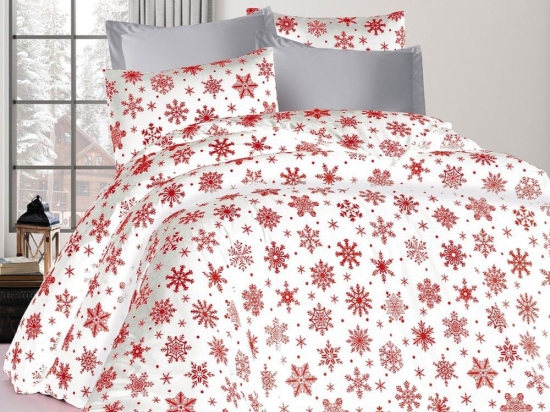 Σεντόνια Snowflake 462 (Σετ 4τμχ) White-Red DimCol King Size 240x270cm Βαμβάκι-Πολυέστερ