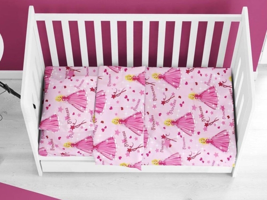Σεντόνι Βρεφικό Princess 392 Με Λάστιχο Pink DimCol Κούνιας 70x155cm Βαμβάκι-Πολυέστερ