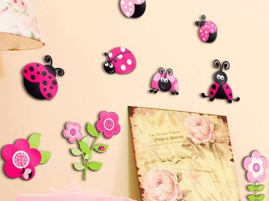 Αυτοκόλλητα Τοίχου Βινυλίου 3 Επιπέδων Pink Ladybugs 14506 30Χ30Cm Ango