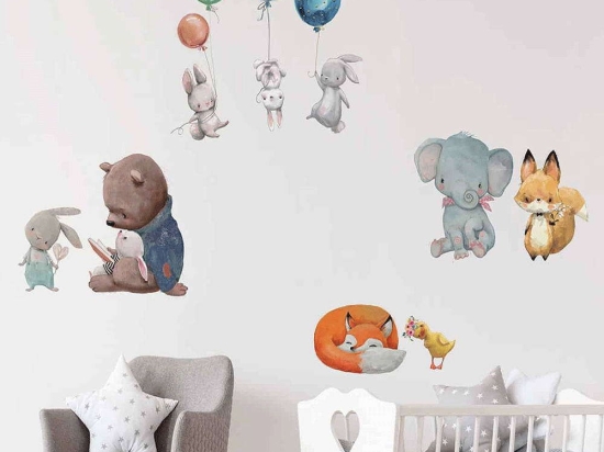 Αυτοκόλλητα Τοίχου Βινυλίου WaterColour Amimals 18310 190x100cm Multi Ango
