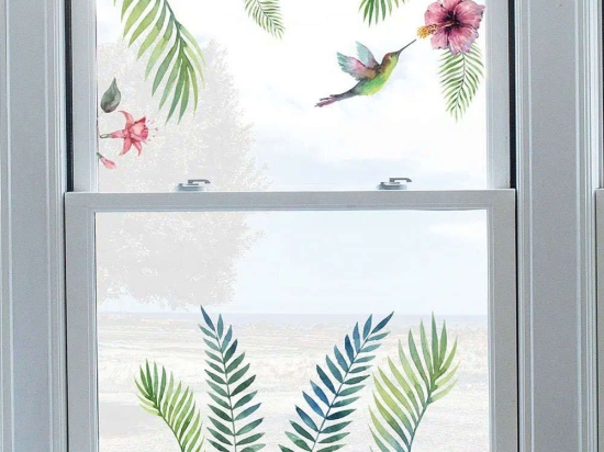 Αυτοκόλλητα Τζαμιού Βινυλίου Tropical Flowers 64017 34x15cm Green Ango Βινύλιο