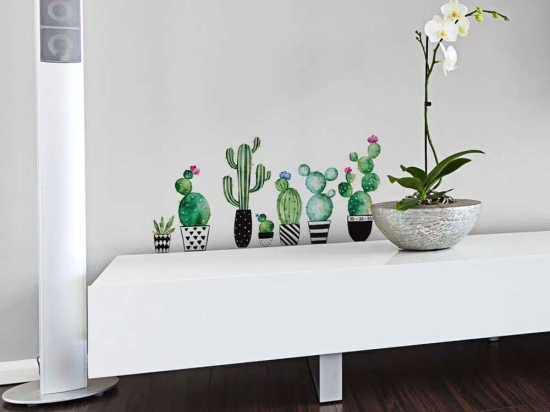 Αυτοκόλλητα Τοίχου Βινυλίου Watercolour Cactus 54114 72x58cm Green Ango Βινύλιο