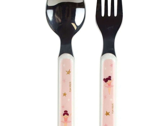 Κουτάλι & Πιρούνι Παιδικό (Σετ 2Τμχ) Ballerine 006091 White-Pink Ango 2 τμχ Πολυπροπυλένιο