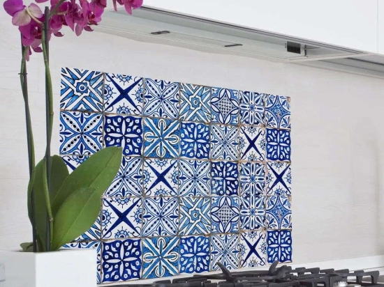 Αυτοκόλλητο Κάλυμμα Προστασίας Τοίχου Blue Azulejos L 67215 65x47x0,05cm Blue-White Ango Pet