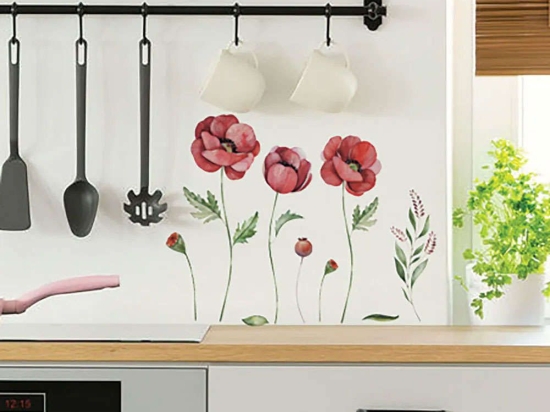 Αυτοκόλλητα Τοίχου Βινυλίου Poppies 59180 31x15x1cm Green-Red Ango
