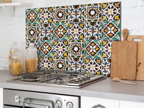 Πάνελ Αλουμινίου Εστίας Κουζίνας Green Tiles XL 86608 84x60cm Multi  Ango