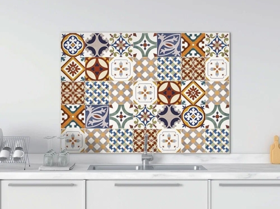 Πάνελ Αλουμινίου Εστίας Κουζίνας Red Azulejos XL 86609 84x60cm Multi  Ango
