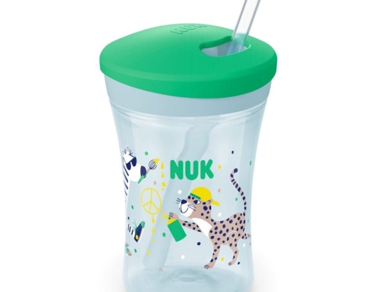 Ποτηράκι Παιδικό Action Cup 10751136 Με Καλαμάκι 230ml 12 Μηνών Green Nuk 230ml Πλαστικό