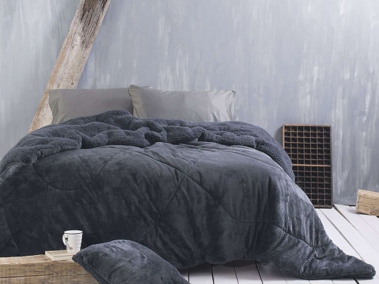 Μαξιλαροθήκη Διακοσμητική Ζακάρ Flannel & Sherpa Alvaro Grey Ρυθμός 45X45 45x45cm Πολυέστερ