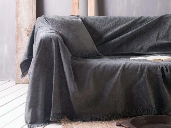 Ριχτάρι Mandala 02 Grey Ρυθμός Πολυθρόνα 180x180cm Chenille-Πολυέστερ