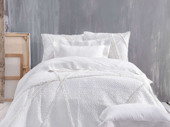 Κουβερλί Deste Σετ 3τεμ. White Ρυθμός Υπέρδιπλo 235x250cm Microsatin