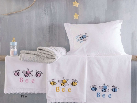 Σεντόνια Βρεφικά Σετ 3τμχ Honey Bee Yellow Ρυθμός Κούνιας 100x160cm 100% Βαμβάκι