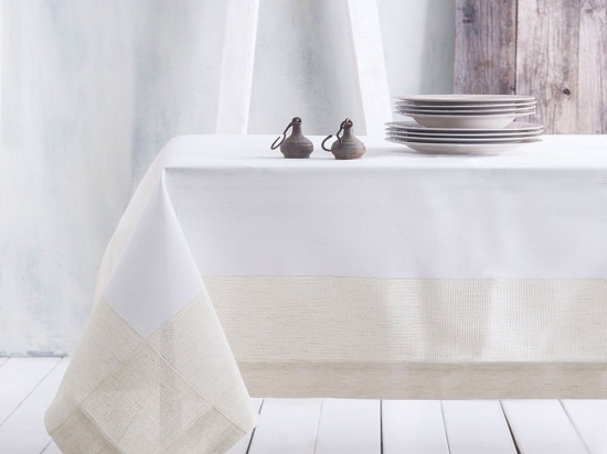 Τραπεζομάντηλο Ellery White-Beige Ρυθμός 140X180 140x180cm Λινό-Πολυέστερ