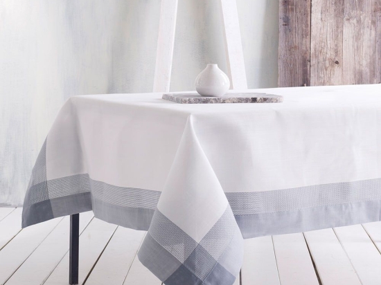 Τραπεζομάντηλο Livia White-Grey Ρυθμός 140 X140 140x140cm Λινό-Πολυέστερ