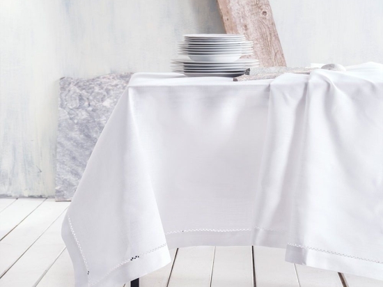 Τραβέρσα Με Αζούρ Ronda White Ρυθμός 45X180 45x180cm Λινό-Πολυέστερ