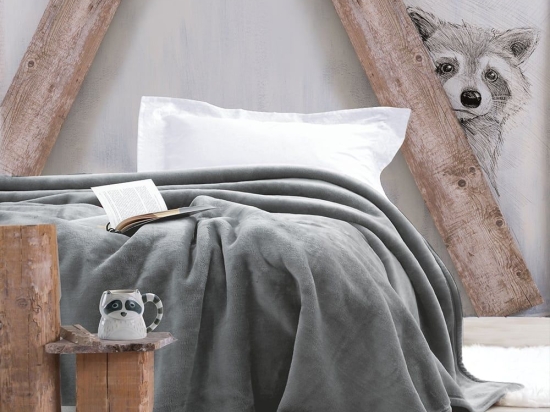 Κουβέρτα Velour Grey Ρυθμός Ημίδιπλο 160x220cm Jacquard