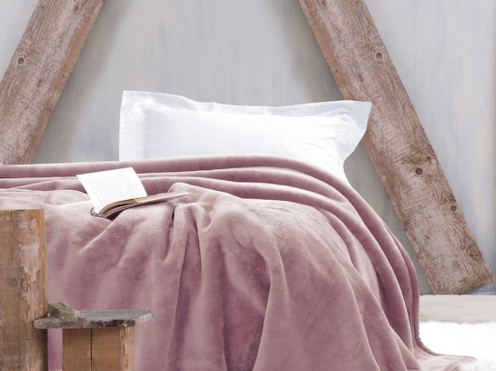 Κουβέρτα Velour Pudra Ρυθμός Ημίδιπλο 160x220cm Jacquard