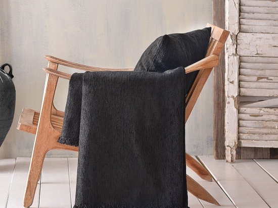Ριχτάρι Kidal Black Ρυθμός Τριθέσιο 180x280cm Chenille-Polyester