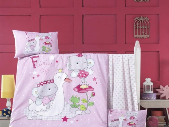 Πάπλωμα Βρεφικό White Swan Pink Ρυθμός 95x145cm 100% Βαμβάκι
