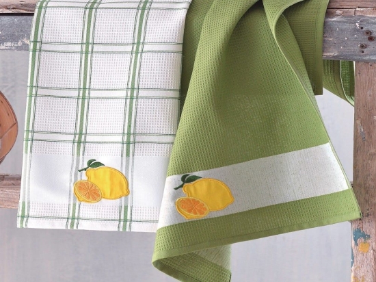 Πετσέτες Κουζίνας Πικέ (Σετ 2τμχ) Juicy Green Ρυθμός 45x70cm 100% Βαμβάκι