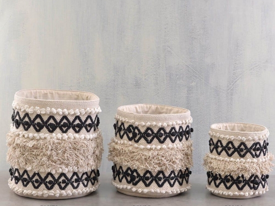 Καλάθι Vega 25X25 Natural-Black Ρυθμός Βαμβάκι-Πολυέστερ