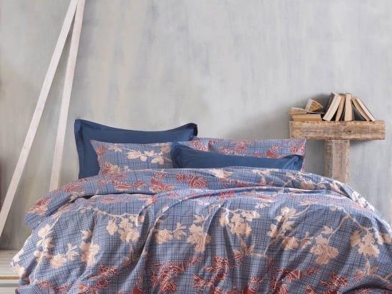 Σεντόνια Next Doca Με Λάστιχο (Σετ 4τμχ) Blue Ρυθμός Queen Size 165x230cm Βαμβάκι-Πολυέστερ