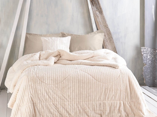 Κουβερτοπάπλωμα Shabby Ecru Ρυθμός Υπέρδιπλο 220x240cm Flannel.Sherpa